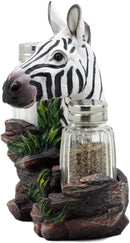 African Safari Equine Zebra Horse Glass Salt Pepper Shakers Holder Set Figurine