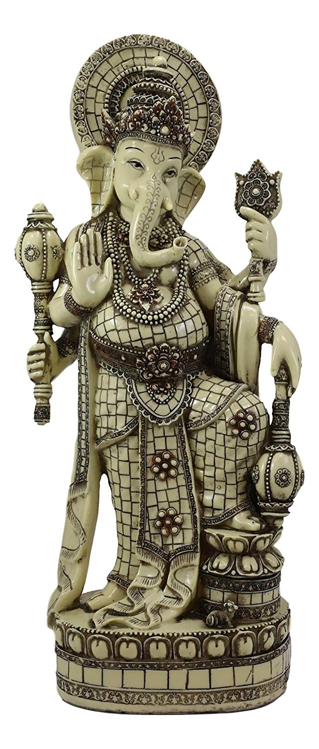Ebros 21" Tall Hindu Ganesha On Lotus Throne with Percussion Maracas Statue - Ebros Gift