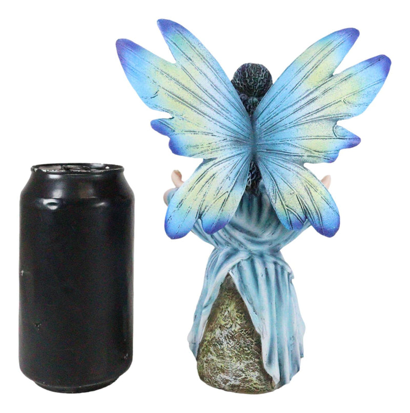 Fae Garden Zen Blue Dragonfly Fairy Meditating On Koan Yoga Rock Figurine