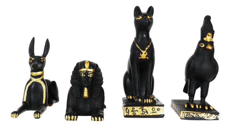 Egyptian Gods Horus Androsphinx Bastet And Anubis Mini Figurines Set of 4