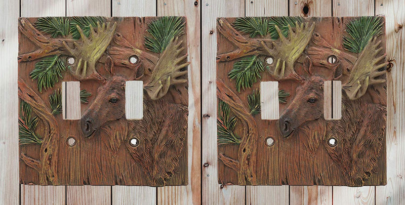 Rustic Western Pine Stag Elk Moose Double Toggle Switch Plate Cover Set Of 2