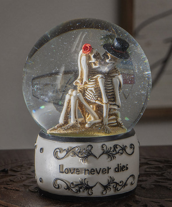 Day of The Dead Love Never Dies French Kissing Skeletons At Beach Water Globe