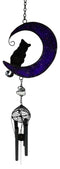 Witchcraft Black Cat On Purple Crescent Moon Stained Glass Wind Chime Suncatcher