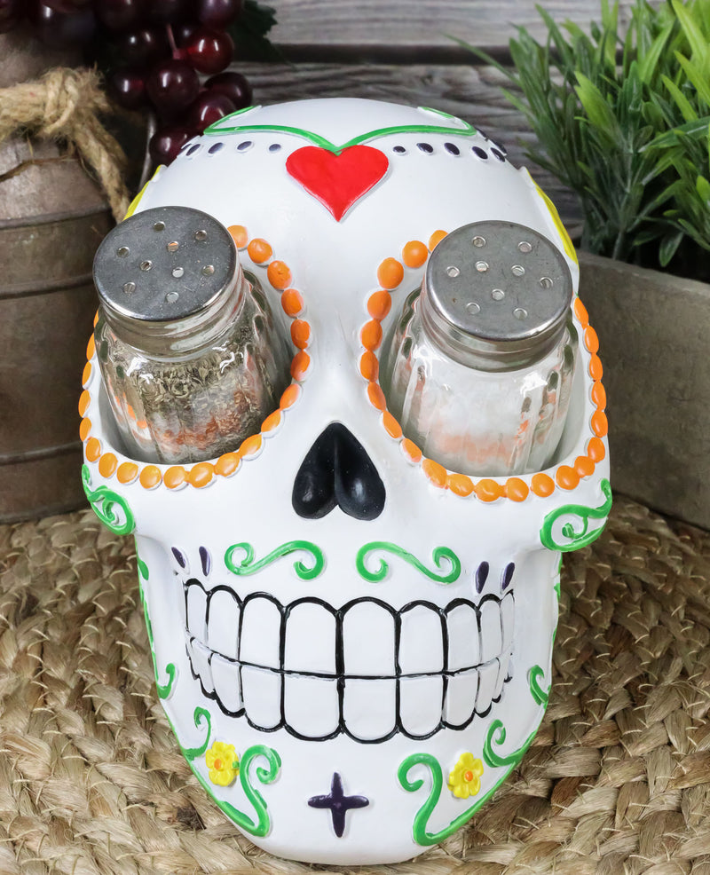 Day of The Dead Tattoo White Sugar Skull Salt And Pepper Shakers Holder Figurine