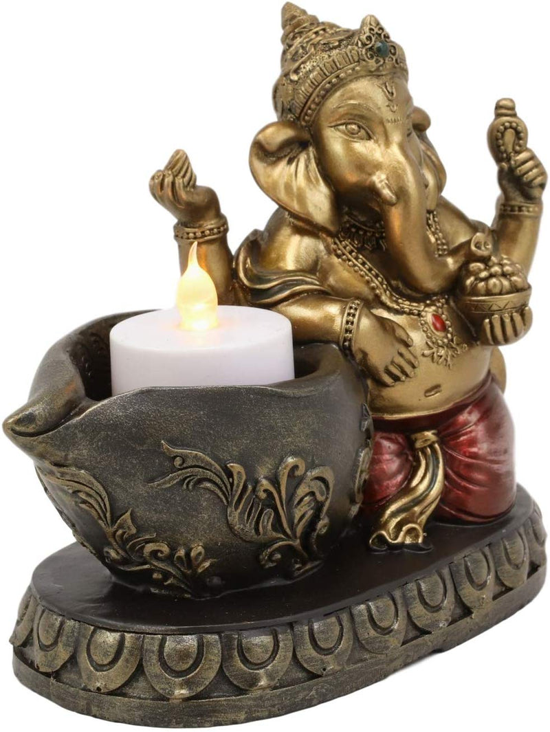 Ebros Lord God Ganesha with Modaka Bowl of Sweets Votive Candle Holder Figurine