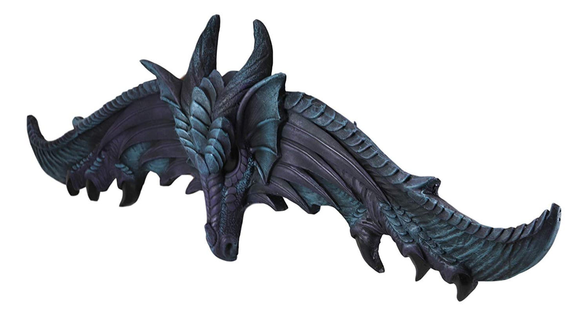 Ebros Large 34.25"Wide Medieval Fantasy Midnight Blue Blood Overwatch Dragon With Open Wings Wall Decor Plaque Entrance Overdoor Pediment Door Hanger Dragons And Dungeons Halloween Wall Art Decorative - Ebros Gift