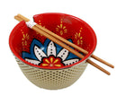 Ebros Set of 2 Luxury Gold Plated Ramen Noodle Bowls W/ Chopsticks Red Lotus Blossom