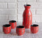 Japanese 12oz Ceramic Red Calligraphy of Fortune Sake Set Flask With Four Cups