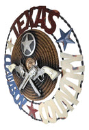 18" Wide Vintage Rustic Texas Cowboy Country 2 Pistols Metal Circle Wall Decor