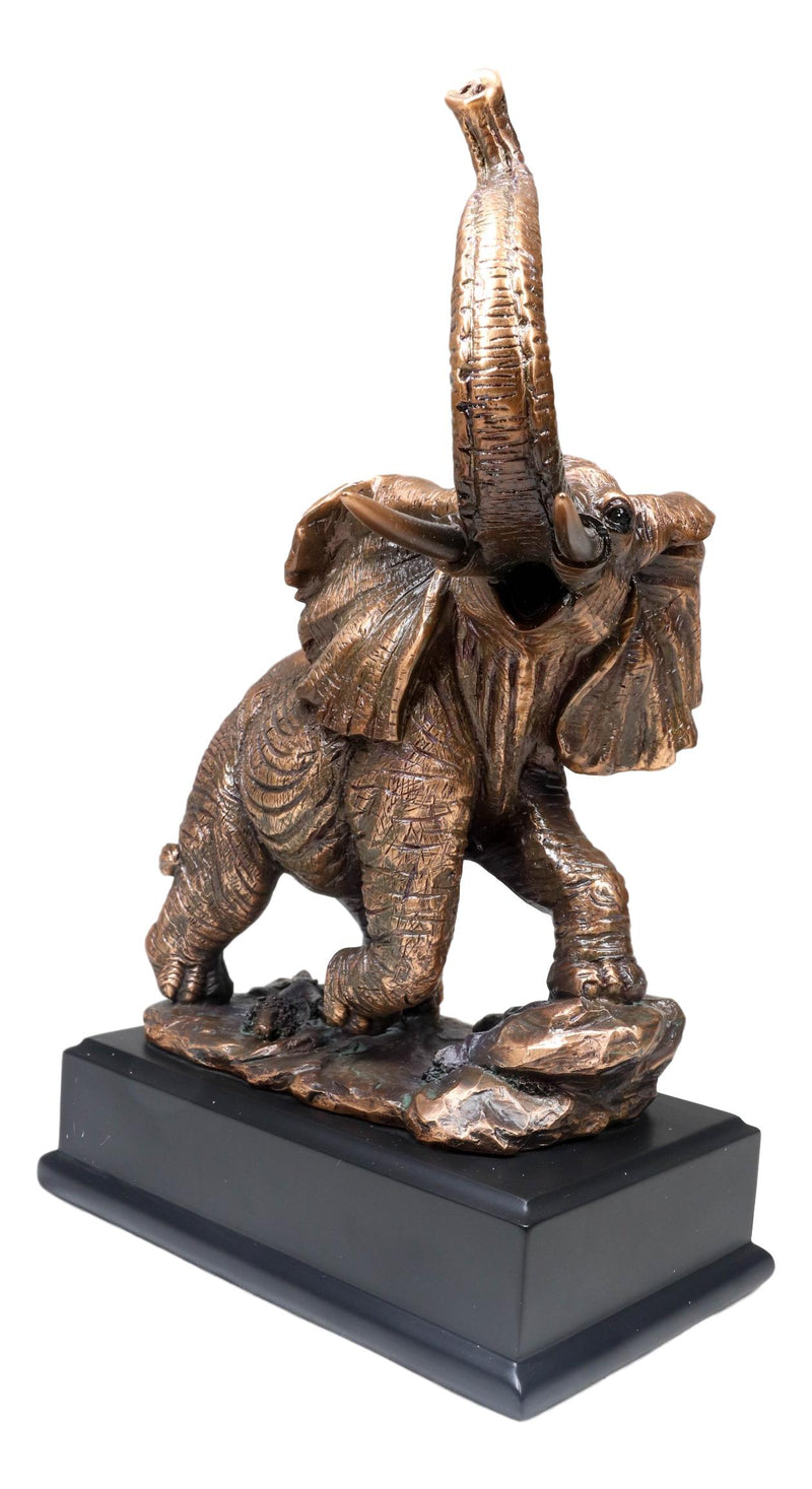 Ebros Safari Elephant Trumpeting Bronze Electroplated Figurine With Base 10.75"H