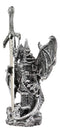 Ebros Gift Legendary Silver Dragon Protecting Castle Tower Letter Opener Figurine Sculpture Home and Office Decorative Sculpture Medieval Renaissance Dungeons and Dragons Fantasy