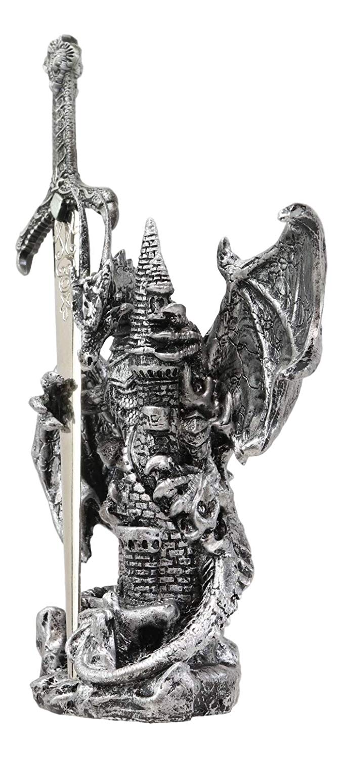 Fantasy Skull Bones Letter Opener Dagger With Gothic Dragon Castle Bas–  Ebros Gift