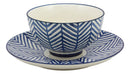 Ebros Blue Zig Zag Pattern Contemporary Designer Ceramic Dinnerware Bowl Mug Plate Set