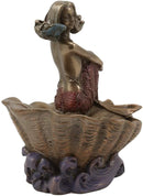 Ebros Bronzed Resin Mermaid On Giant Sea Clam Shell Small Decorative Trinket Box