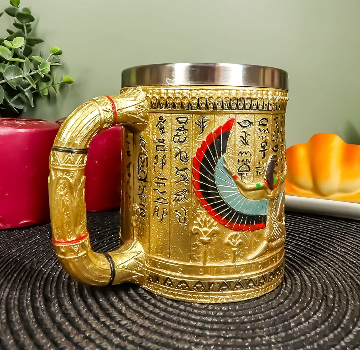 Egyptian Theme Winged Isis Goddess of Magic & Home Coffee Cup Mug Beer Tankard - Ebros Gift
