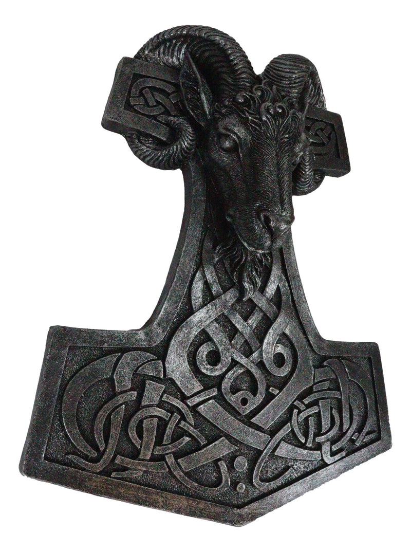 Viking Ram Skull God Thor Hammer Mjolnir With Runes Knotwork Wall Decor Plaque