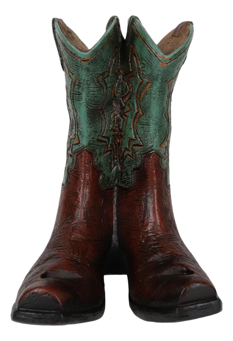 Rustic Western Teal Green Tooled Leather Cowboy Boot Cell Phone Book Easel Stand