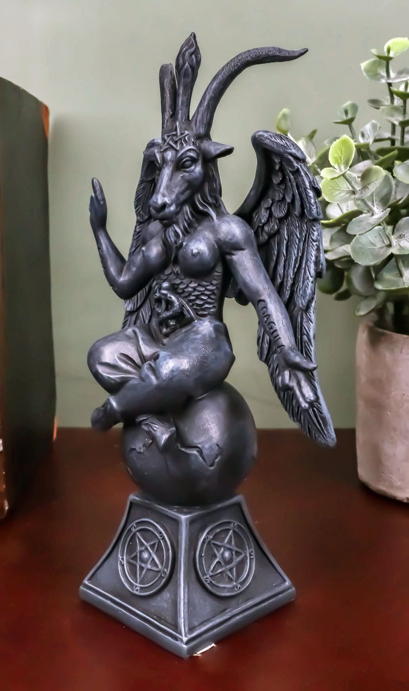 Faux Stone Grey Sabbatic Goat Idol Baphomet Sigil Pentagram Figurine 6.5"H