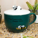 Happy Hour Sleeping Panda Bear Green Ceramic Coffee Mug With Spoon And Lid Set