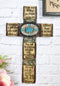 Rustic Western Christian Bible Verses Scriptures Turquoise Stones Wall Cross