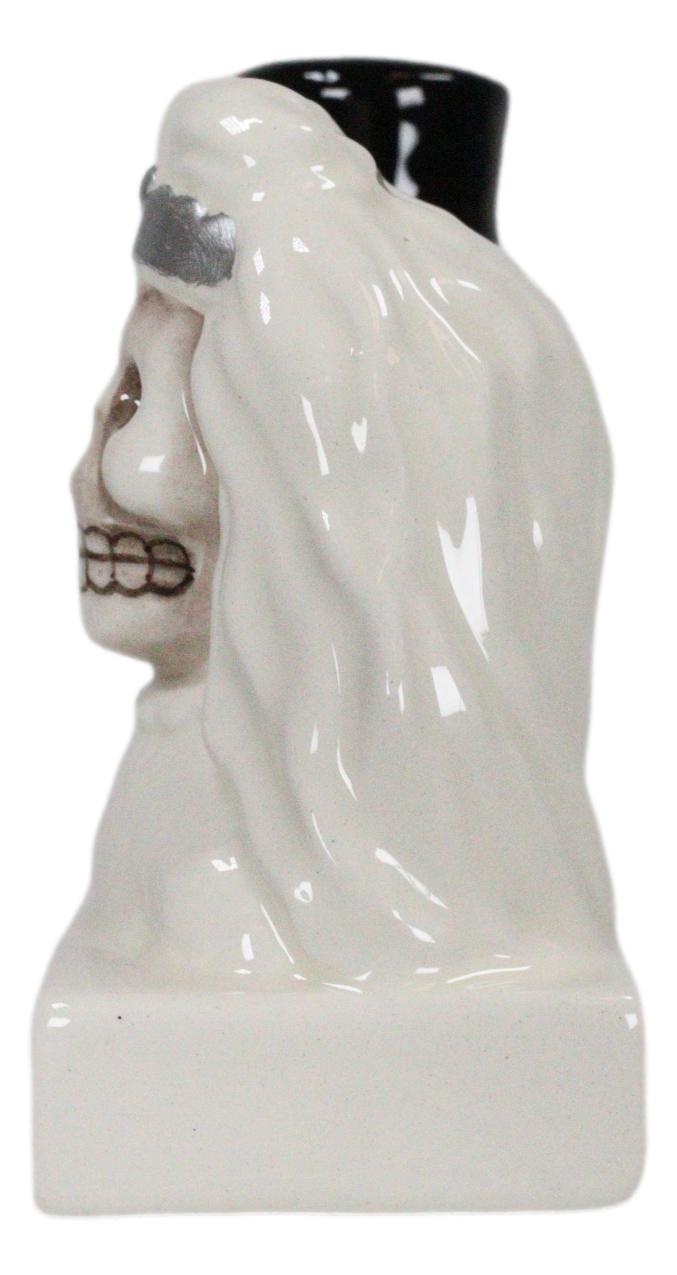 Wedding White Gown Bride And Black Tuxedo Groom Skulls Salt Pepper Shakers Set