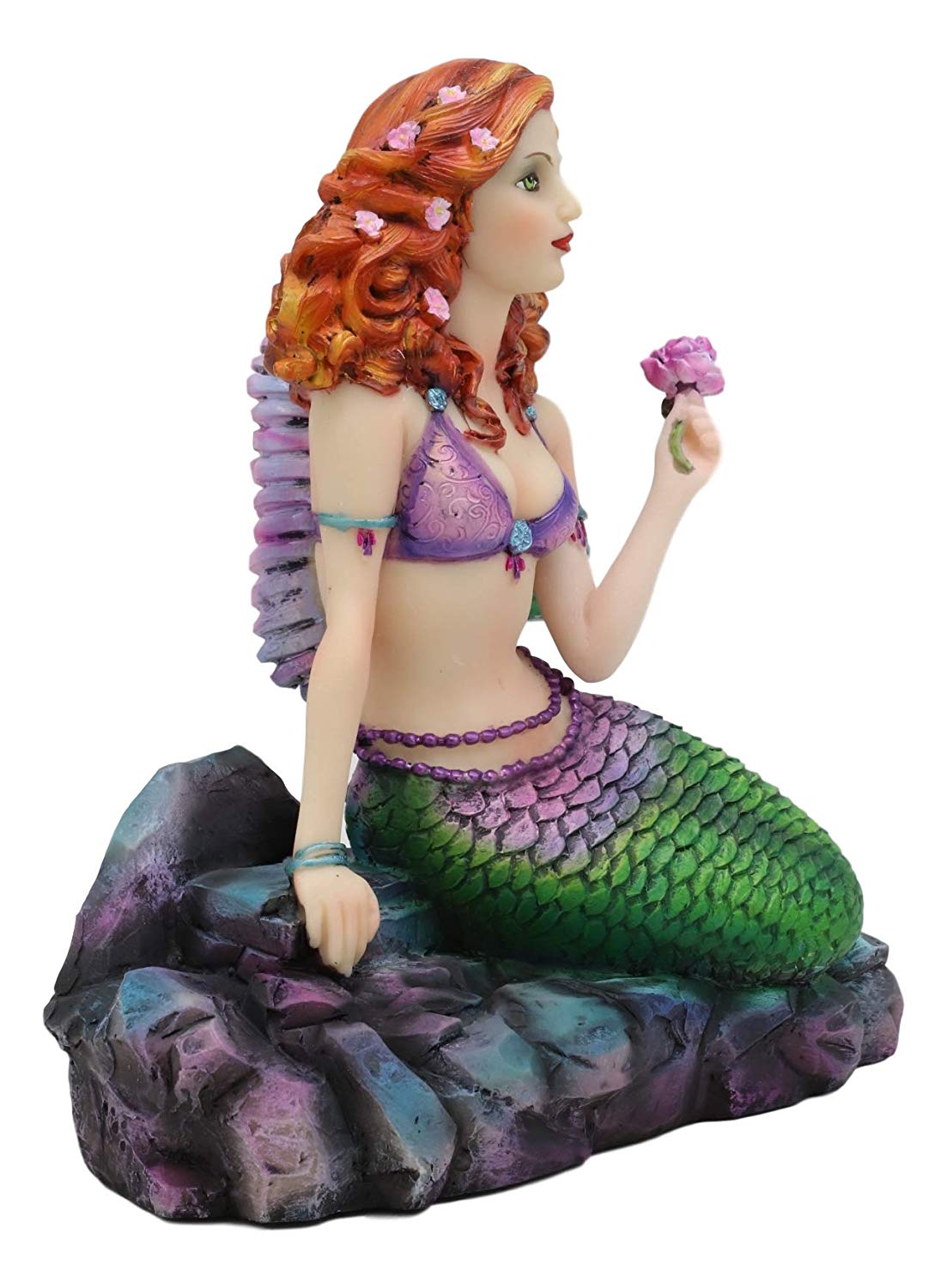 Ebros Gift Brigid Ashwood Fantasy Art Colorful Pastel Nautical Siren Mermaid Ocean Celtic Stone Holding Pink Rose Statue 6" Tall Sea Beach Princess Mermaids Decorative Accent Resin Figurine