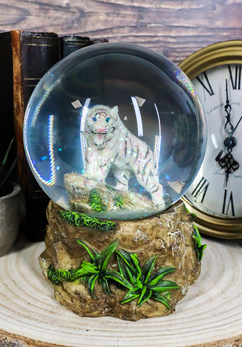 Ebros Forest Jungle Predator White Alaskan Siberian White Tiger Glitter Snow Globe