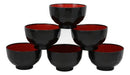Japanese Black Red Lacquer Copolymer Plastic Rice Bowl Beehive Pattern Set Of 6