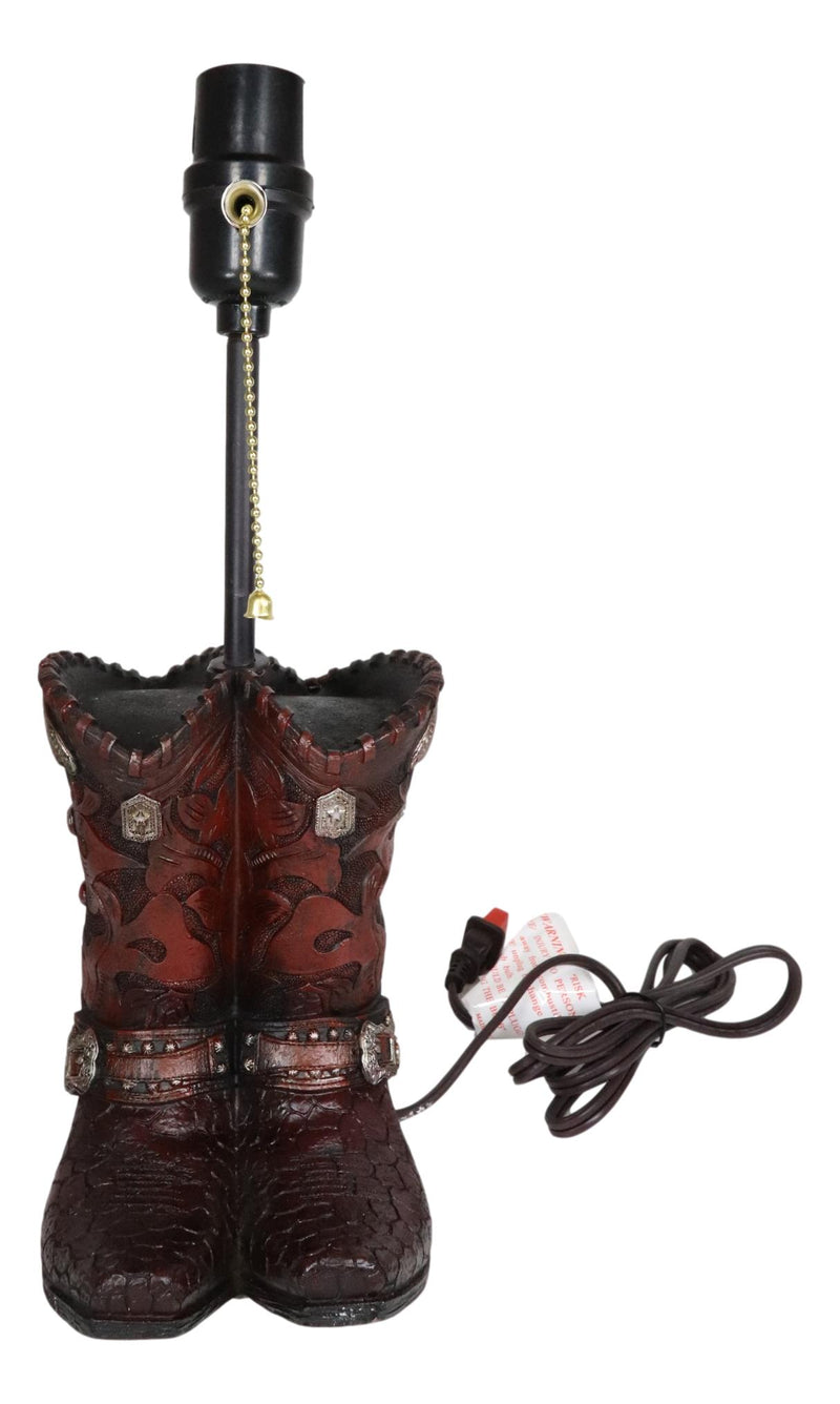 Rustic Western Faux Tooled Leather Cowboy Boots With Conchos Desktop Table Lamp