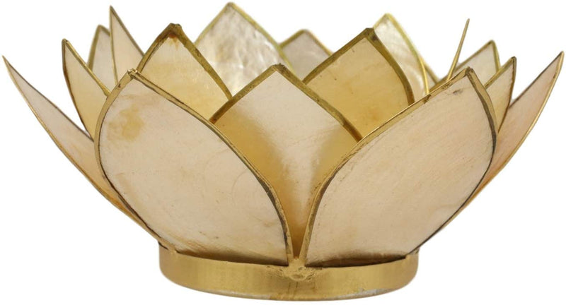 Ebros Seashells Lotus Flower Votive Tea Light Candle Holder 4.25"D (Yellow Gold)