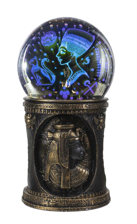 Egyptian Cleopatra Golden Column With Nefertiti Bastet LED Light Glass Ball