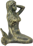 Ebros Gift 6.75" Tall Nautical Siren Expecting Mermaid Cast Iron Rustic Vintage Patina Finish Statue Ocean Goddess Princess Coastal Beach Under The Sea Mermaids Decorative Accent