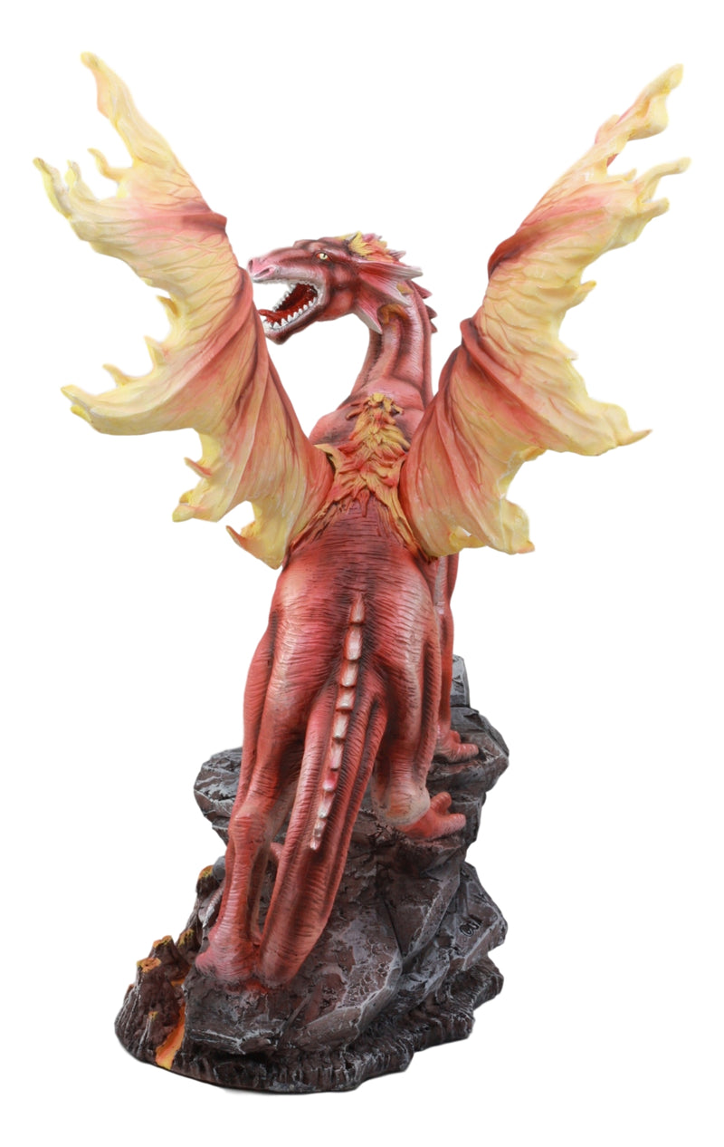 Ebros Large Red Magma Lava Smaug Dragon On Volcanic Rock Statue Fantasy Home Decor