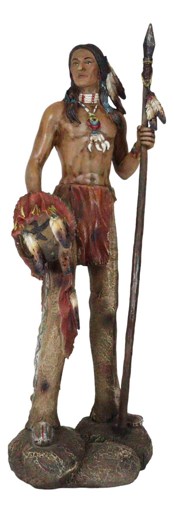 Large Native American Indian Eagle Warrior Chief With Spear And Shield Figurine