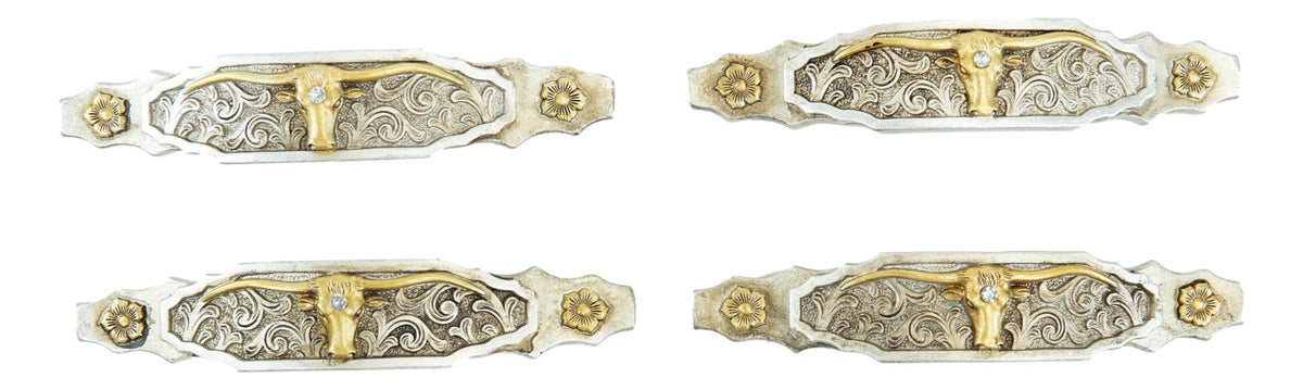 Set Of 4 Western Longhorn Cattle Bull Lace Concho Drawer Cabinet Bar Pulls 6"L