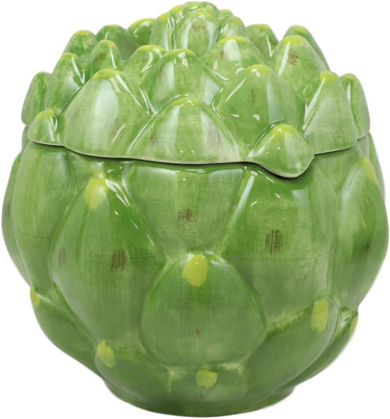 Ebros 6"Diameter Ceramic Green Artichoke Condiments Container Jar With Lid 28 Oz