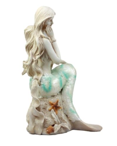 Ebros Ocean Turquoise Mermaid Sitting On Starfish Coral Bed Rock Figurine 13"H