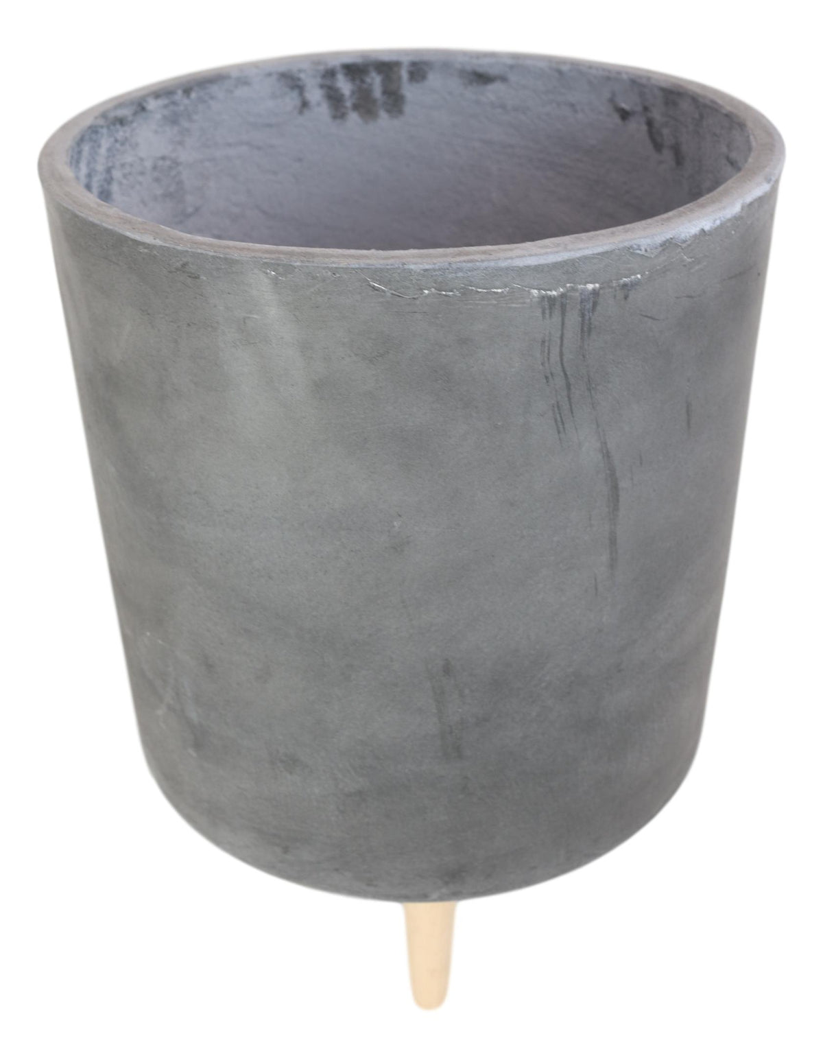 Set of 3 Contemporary Grey Fiber Clay Cylindrical Planter Pots With Wooden Feet