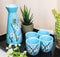 White Sakura Cherry Blossom Sky Blue Ceramic Sake Set Carafe Flask With 4 Cups