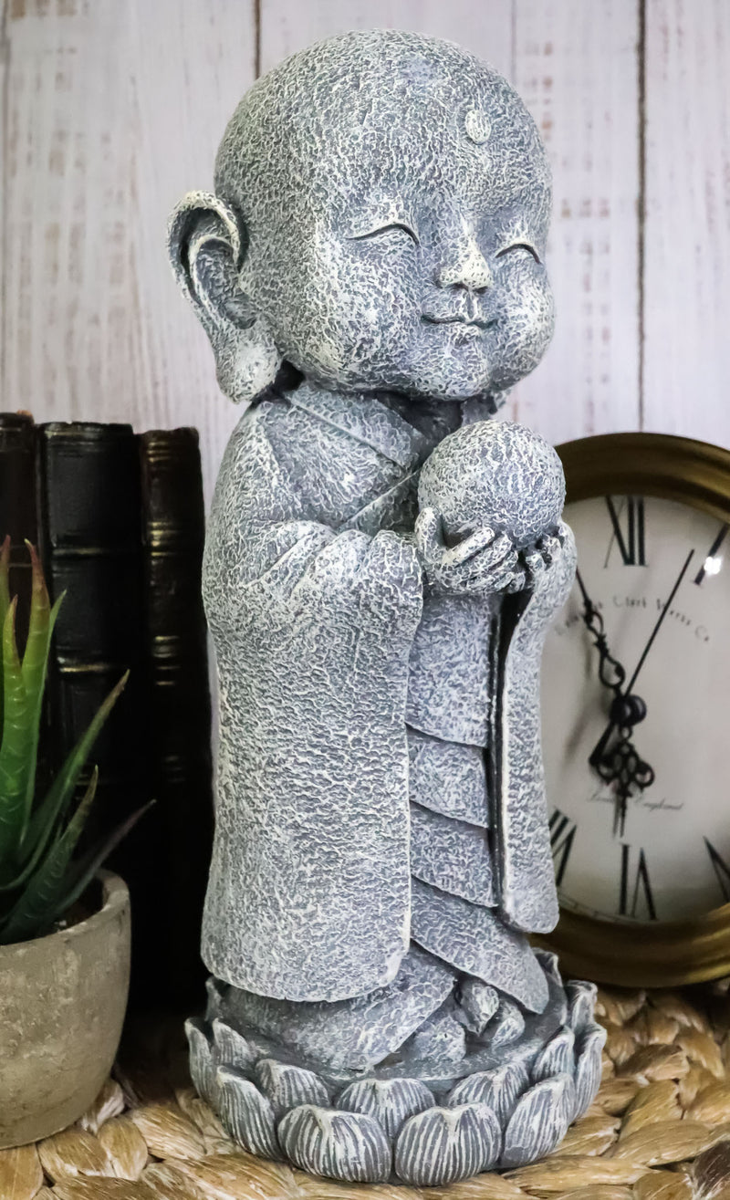 Ebros Japanese Jizo Monk Standing On Lotus Figurine 9.75"H (With Wisdom Pearl)