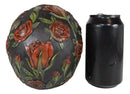 Gothic Day of The Dead Red Floral Roses With Green Foliage Skull Figurine
