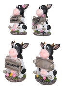 Ebros Farm Bovine Cow Sisters Figurine Set of Three 3.75"H Holding Funny Signs