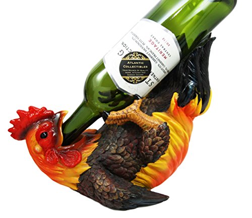Ebros Gift Barnyard Farm Rooster Chicken Wine Bottle Holder Caddy Figurine 11" L - Ebros Gift