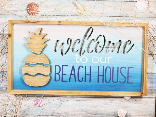 Ebros Nautical Pineapple Waves Welcome To Our Beach House Wooden Wall Decor 19"L