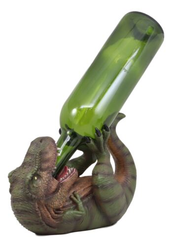 Dino Wino Prehistoric Dinosaur Thirsty T-Rex Wine Bottle Holder 9.25"Long Trex - Ebros Gift