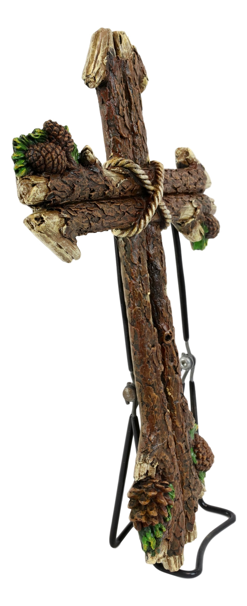 Rustic Western Rugged Tree Logs With Festive Pine Cones Wall Cross Decor Plaque