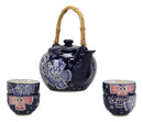 Ebros Blue Winter Frost Colorful Large Floral Blooms 25oz Tea Pot With 4 Cups Set