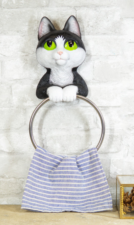 Kitten Cat Hand Towel Ring Holder Hanging Figurine For Vanity Bathroom Kitchen - Ebros Gift