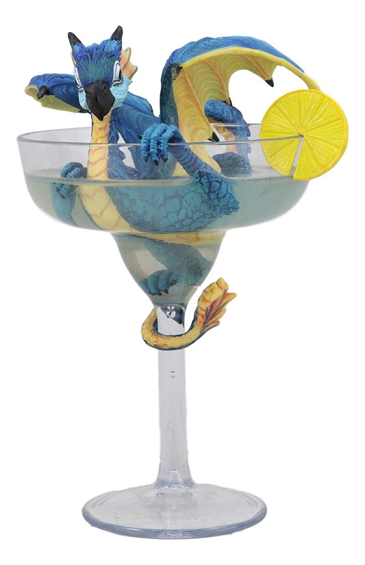 Fantasy Blue Scarlet Macaw Parrot Dragon Perching On Margarita Glass Statue Art