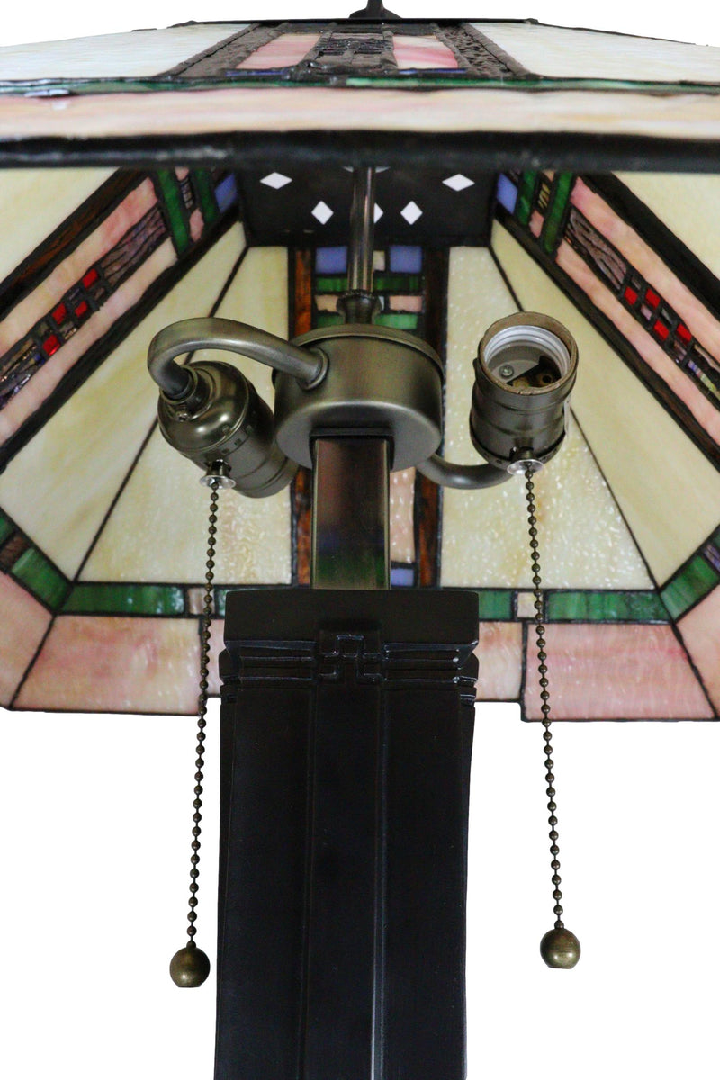Louis Tiffany Mission Style Geometric Vectors Stained Glass Shade Table Lamp